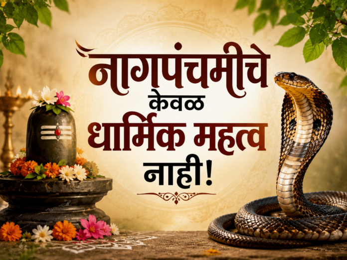 नागपंचमीचे धार्मिक, पर्यावरणीय आणि सांस्कृतिक महत्त्व दर्शवणारे चित्र