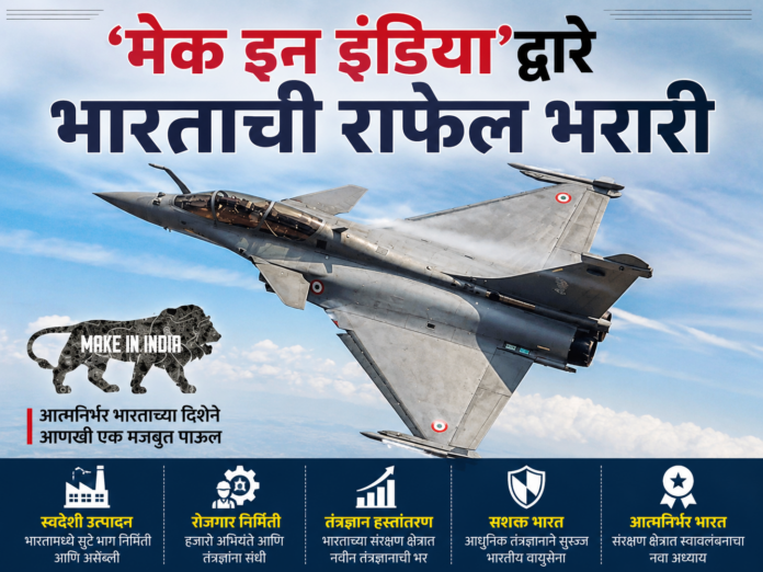 ‘मेक इन इंडिया’ अंतर्गत भारतात होणारी राफेल लढाऊ विमानांची निर्मिती दर्शवणारे चित्र