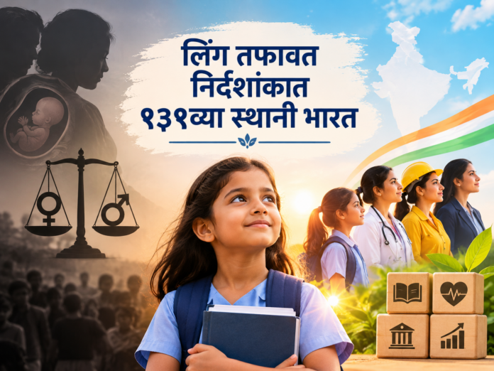लिंग तफावत निर्देशांकात १३१व्या स्थानी भारत दर्शवणारे कन्या जन्म आणि महिला सक्षमीकरणाचे चित्र