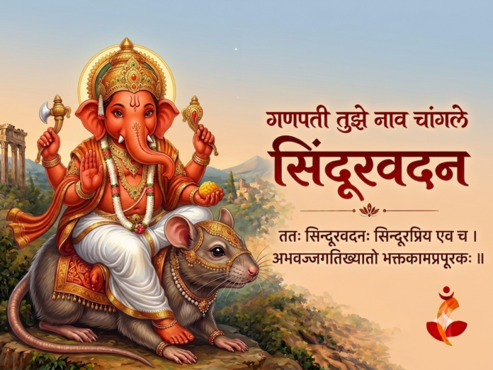शेंदूराने विभूषित सिंदूरवदन गणेशाचे तेजस्वी रूप