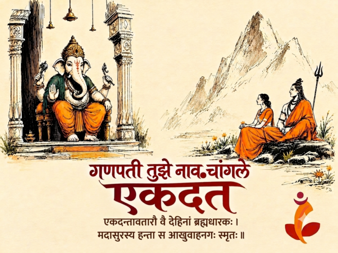 एकदंत गणपतीचे प्रसन्न रूप आणि एकच सुळा